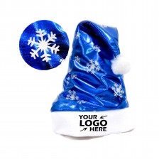 Metallic Blue Christmas Hat with Ball on Top